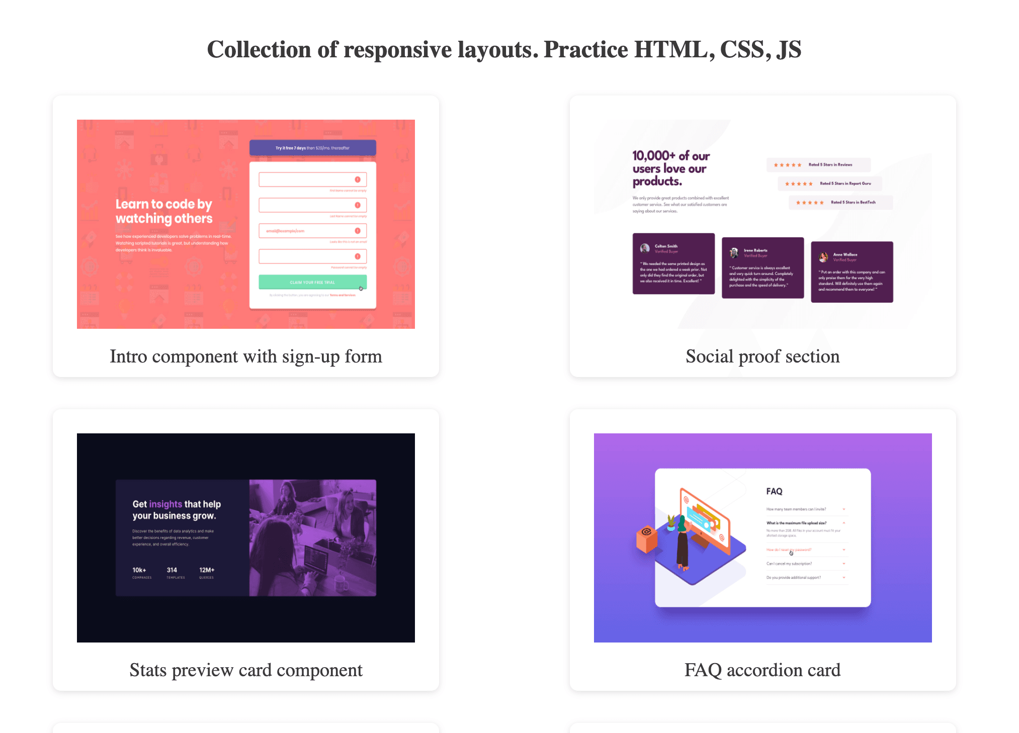 a collection of responsive layouts